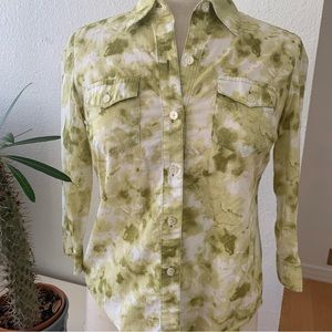 Jones New York Signature Petite long sleeve button down shirt in various greens